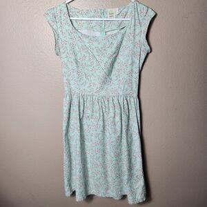 Shabby Apple Mint Green Floral Cap Sleeve Boatneck Cotton Dress-Size 6